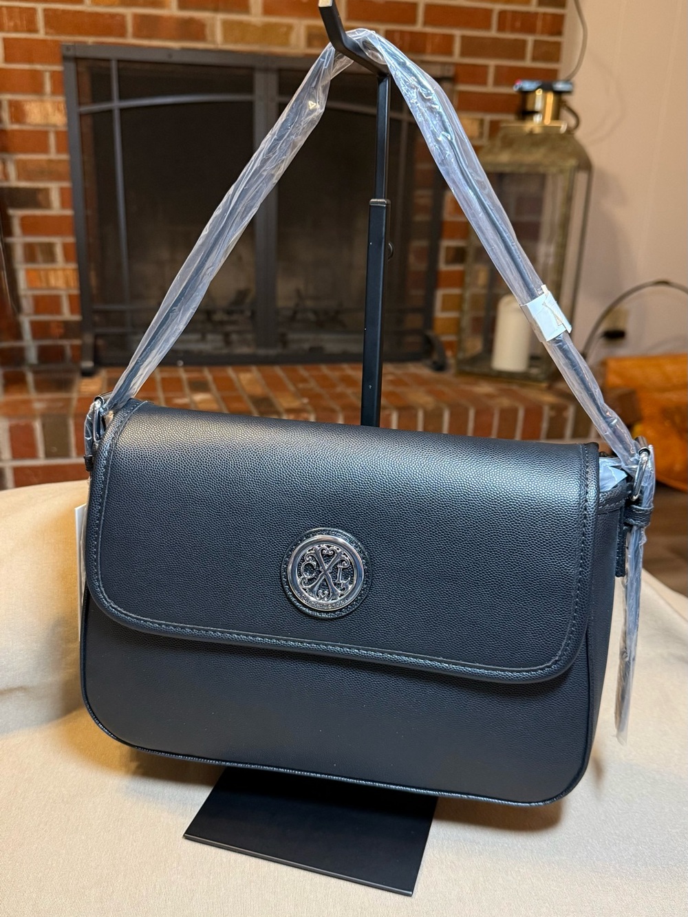 Christian Lacroix Black Vegan Leather Shoulder Bag with Medallion
